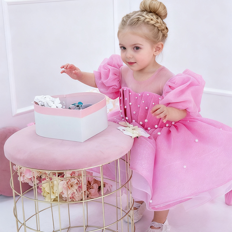 Chemical Fiber Blend Bow Imitation Pearls Short Sleeve Mid-long Dresses - image 3