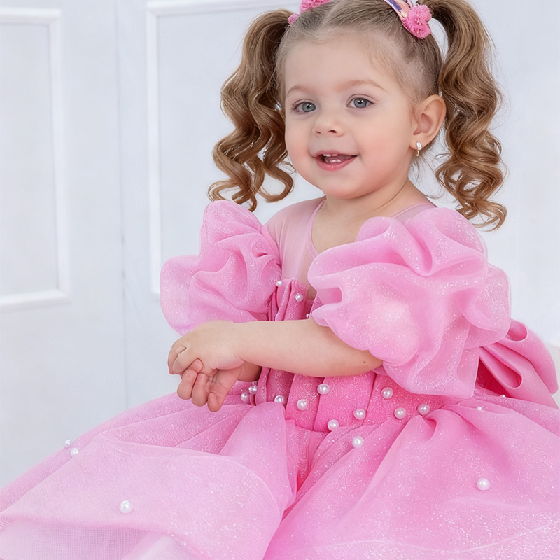 Chemical Fiber Blend Bow Imitation Pearls Short Sleeve Mid-long Dresses - image 8