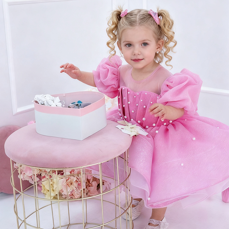 Chemical Fiber Blend Bow Imitation Pearls Short Sleeve Mid-long Dresses - image 4