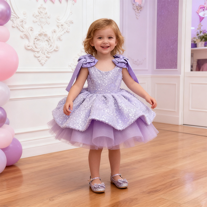 Chemical Fiber Blend Bow Sequins Sleeveless Mid-long Dresses - image 1