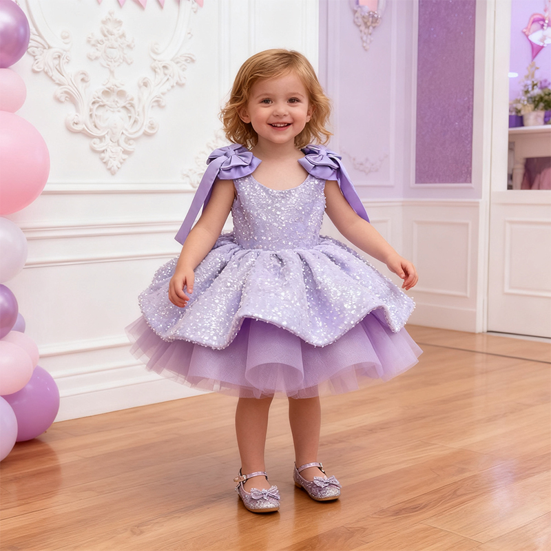 Chemical Fiber Blend Bow Sequins Sleeveless Mid-long Dresses - image 1