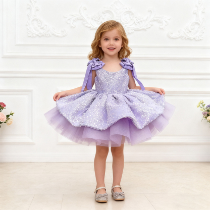 Chemical Fiber Blend Bow Sequins Sleeveless Mid-long Dresses - image 2