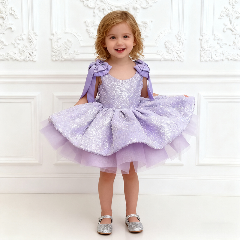 Chemical Fiber Blend Bow Sequins Sleeveless Mid-long Dresses - image 4