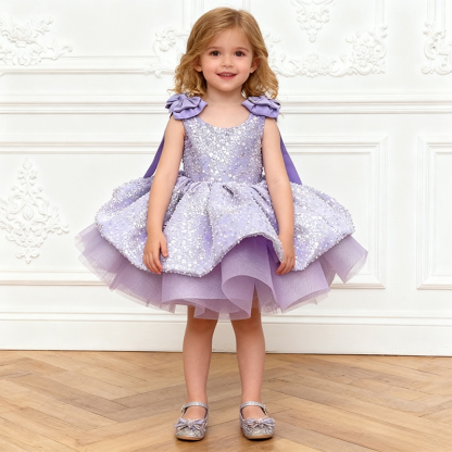 Chemical Fiber Blend Bow Sequins Sleeveless Mid-long Dresses - image 3