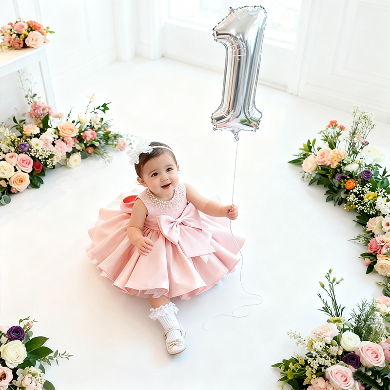 Chemical Fiber Blend Imitation Pearls Bow Sleeveless Mid-long Dresses - image 2