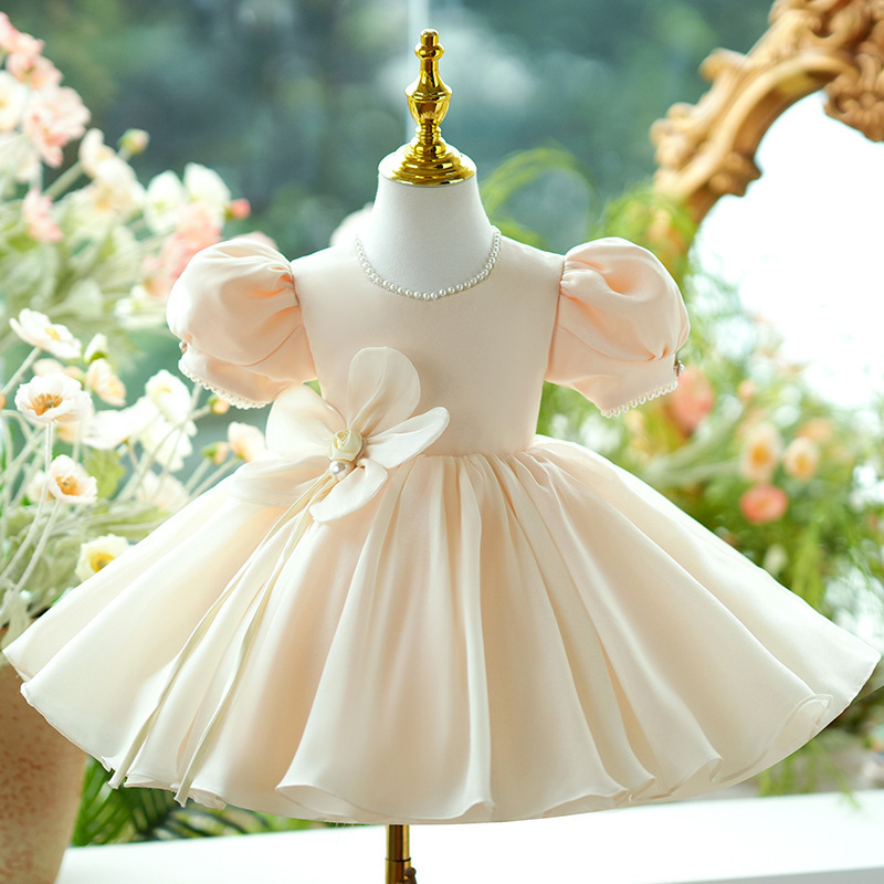 Organza Rosette Short Sleeve Midi Dresses - Champagne - 15-16Y - image 1