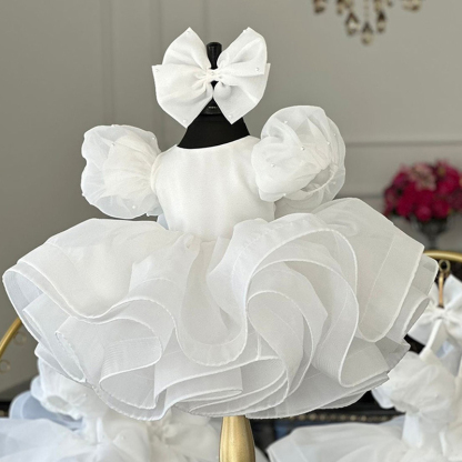 Organza Rosette Short Sleeve Midi Dresses - White - 13-14Y - image 1