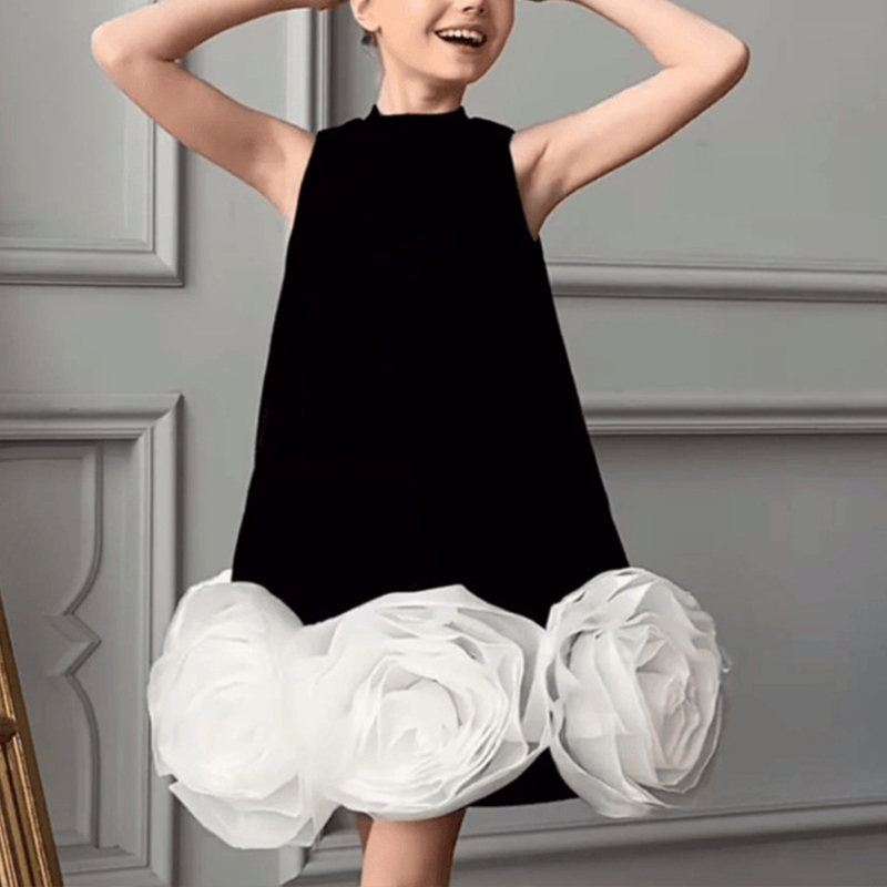 Satin Split Joint Sleeveless Midi Dresses - Black - 9-11Y - image 1