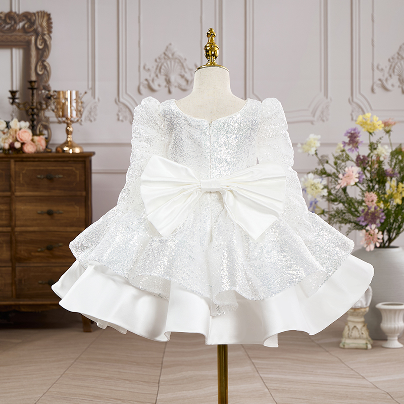 Satin Sequins Folds Long Sleeve Mid-long Dresses - image 3