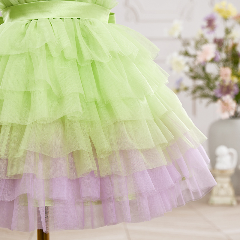 Mesh Rosette Folds Short Sleeves Mid-long Dresses - image 9
