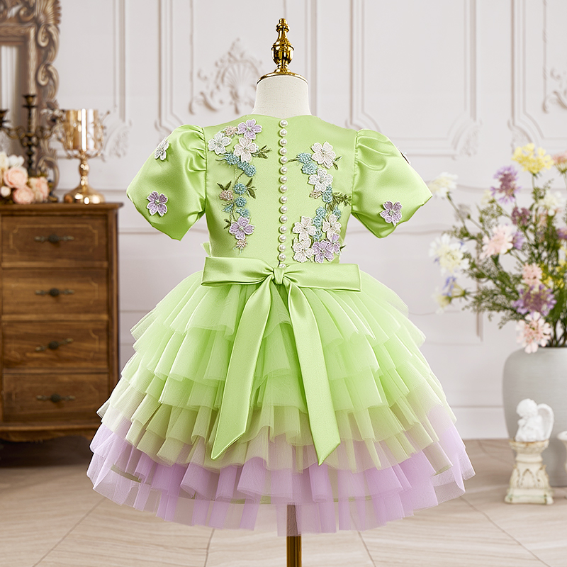 Mesh Rosette Folds Short Sleeves Mid-long Dresses - image 5