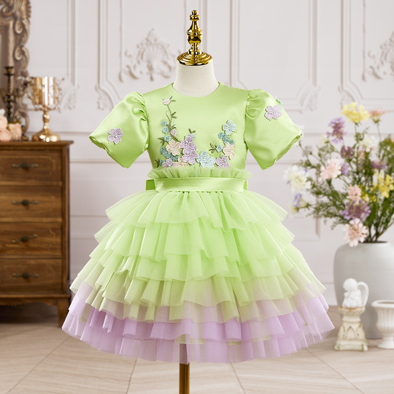 Mesh Rosette Folds Short Sleeves Mid-long Dresses  loviray