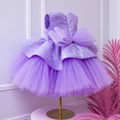 Mesh Folds Sequins Sleeveless Mid-long Dresses - Purple - 13-14Y - image 11