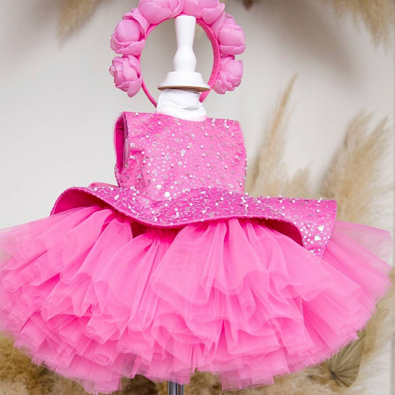 Mesh Folds Sequins Sleeveless Mid-long Dresses - Rose Pink - 13-14Y - image 7