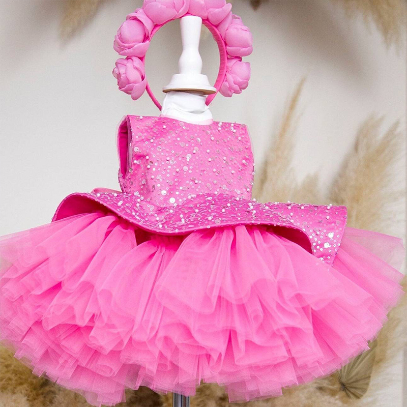 Mesh Folds Sequins Sleeveless Mid-long Dresses - Rose Pink - 13-14Y - image 7