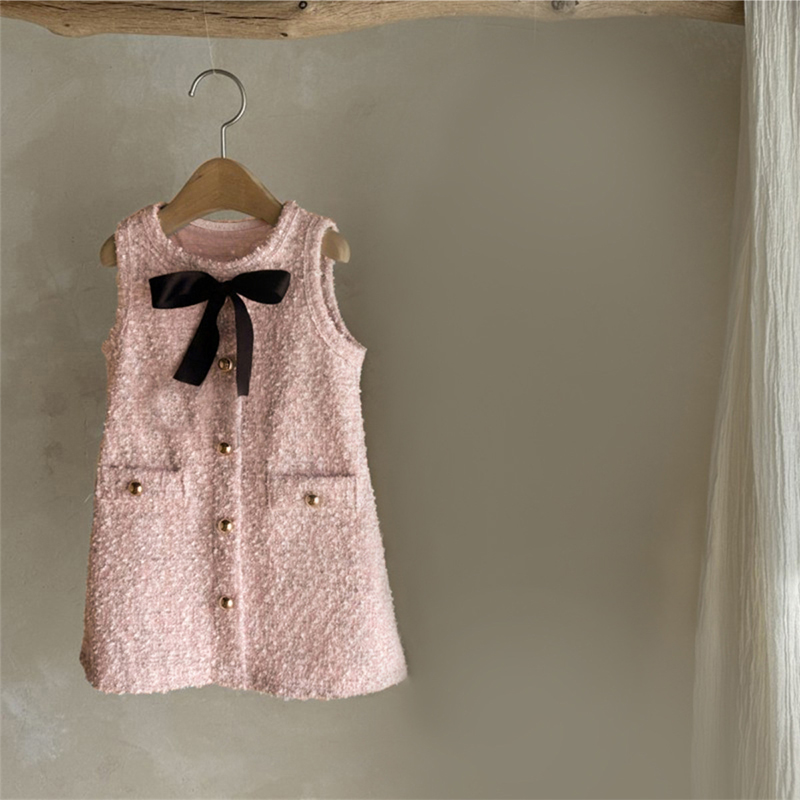 Tweed Buckle Bow Sleeveless Regular Dresses - image 5