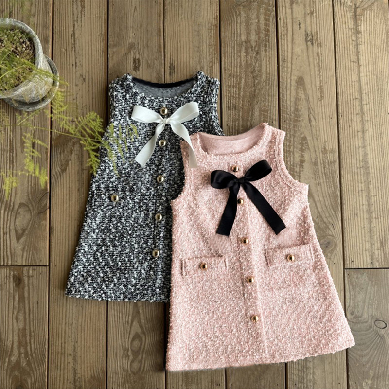 Tweed Buckle Bow Sleeveless Regular Dresses - image 18