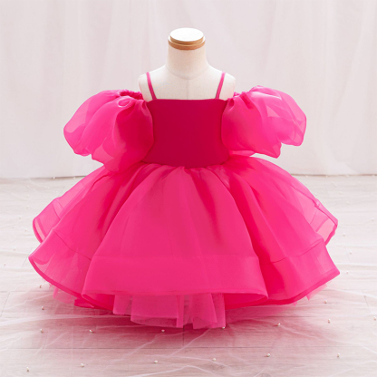 Organza Bow Sleeveless Regular Dresses - Rose - 130cm - image 1
