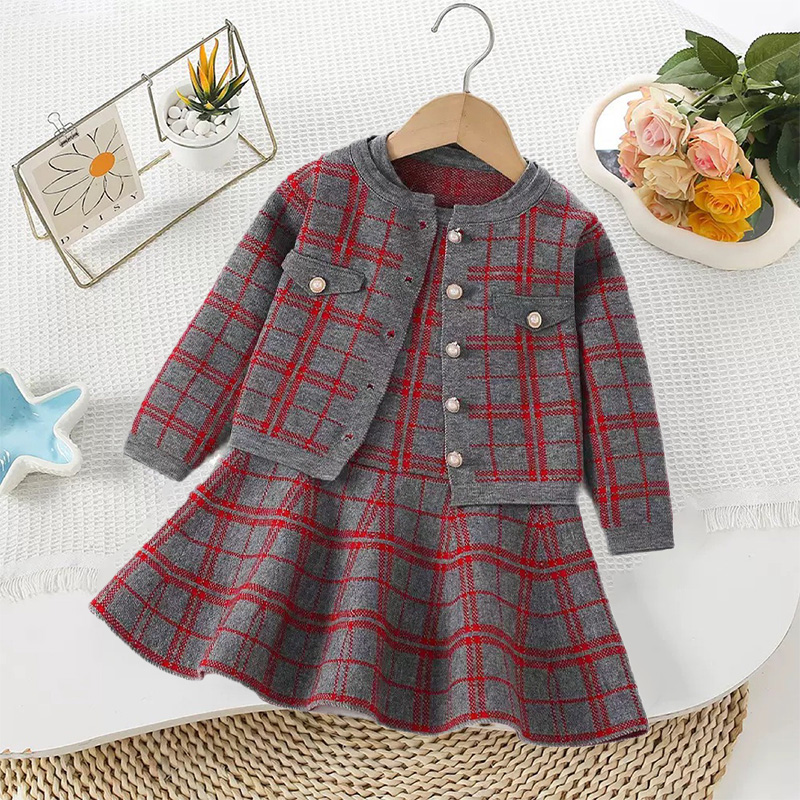 Yarn/wool Yarn Buckle Long Sleeve Regular Two-piece Set - image 8