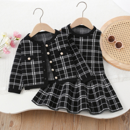 Yarn/wool Yarn Buckle Long Sleeve Regular Two-piece Set - Black - 130cm - image 9