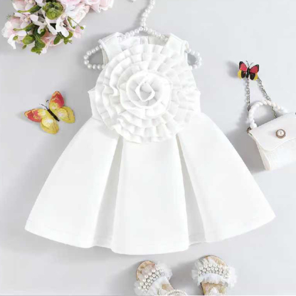 Scuba Knit Rosette Sleeveless Regular Dresses - White - 5Y - image 31