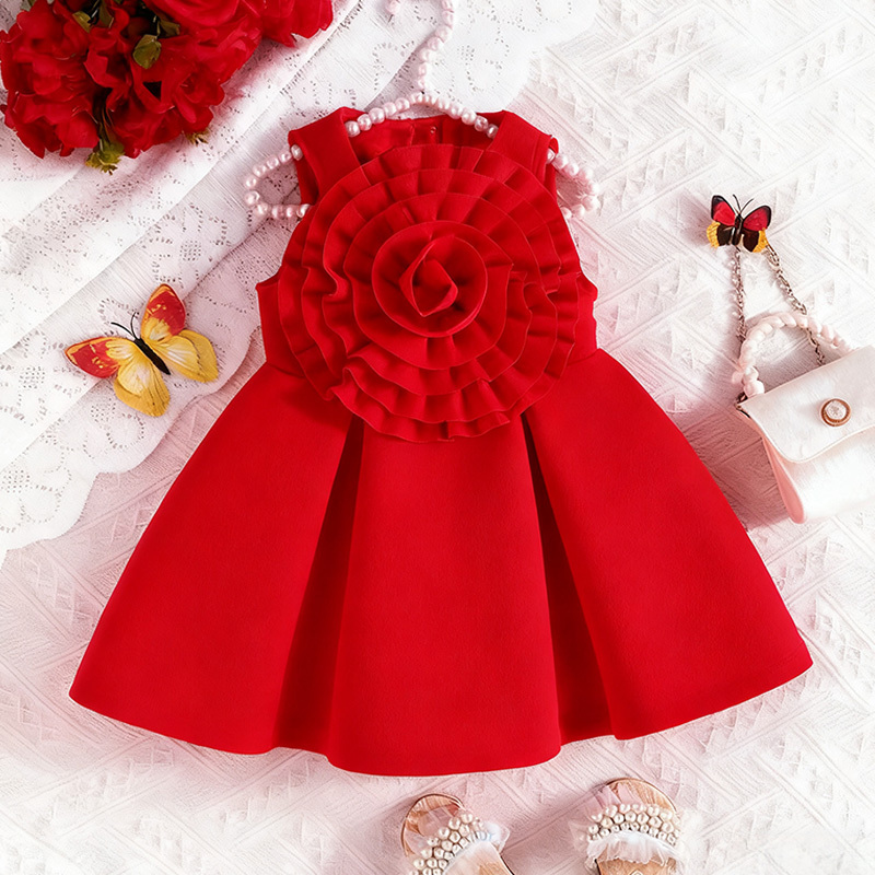 Scuba Knit Rosette Sleeveless Regular Dresses - Red - 5Y - image 19