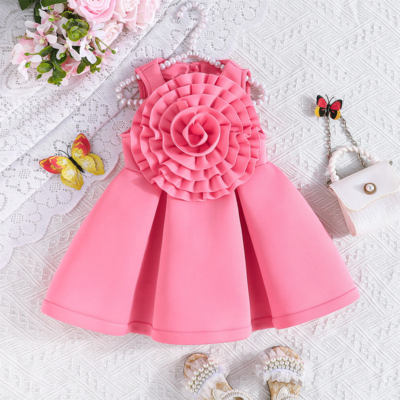 Scuba Knit Rosette Sleeveless Regular Dresses - Rose - 5Y - image 2