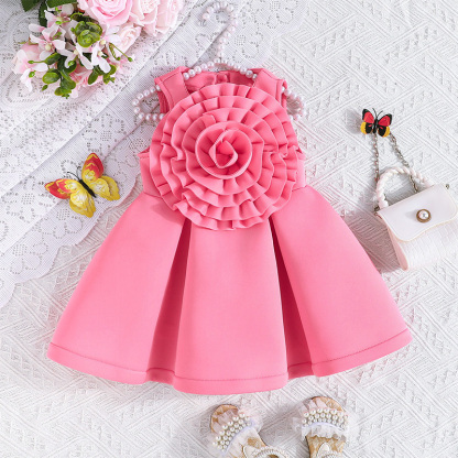 Scuba Knit Rosette Sleeveless Regular Dresses - Rose - 5Y - image 2