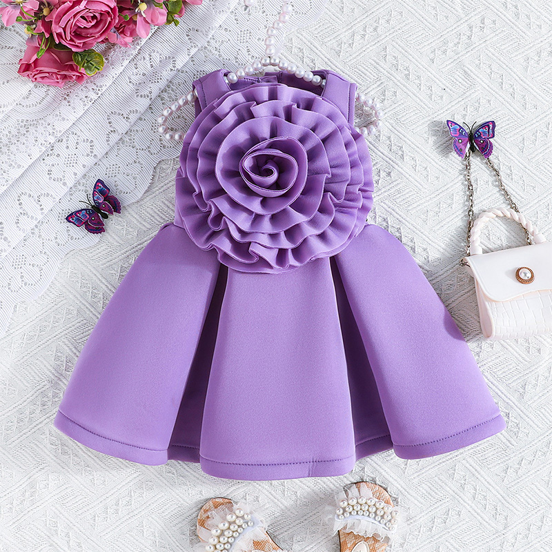 Scuba Knit Rosette Sleeveless Regular Dresses - Purple - 5Y - image 22