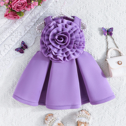 Scuba Knit Rosette Sleeveless Regular Dresses - Purple - 5Y - image 22