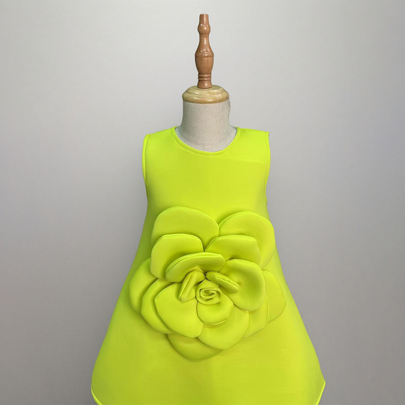 Scuba Knit Rosette Sleeveless Regular Dresses - Yellow - 140cm - image 25