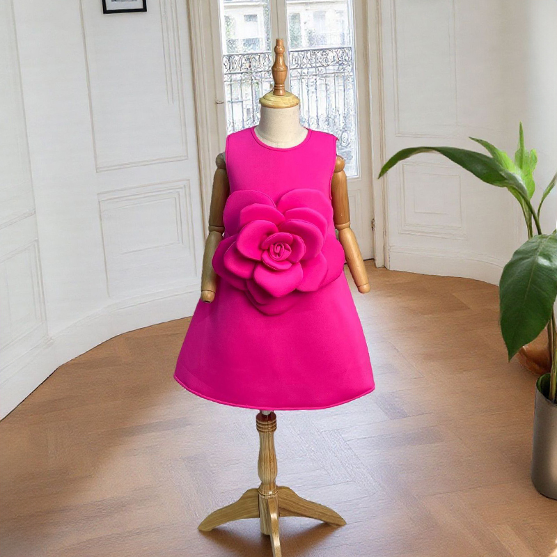 Scuba Knit Rosette Sleeveless Regular Dresses - Rose - 140cm - image 32