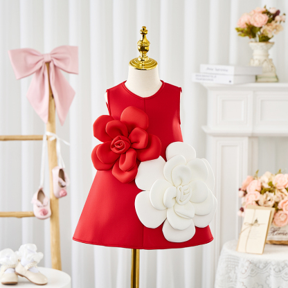 Scuba Knit Rosette Sleeveless Midi Dresses - Red - 140cm - image 7