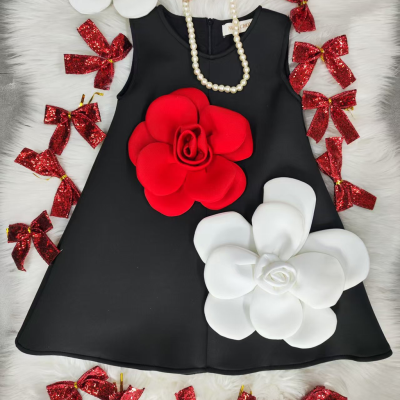 Scuba Knit Rosette Sleeveless Midi Dresses - Black - 140cm - image 16