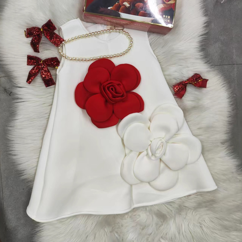 Scuba Knit Rosette Sleeveless Midi Dresses - White - 140cm - image 1