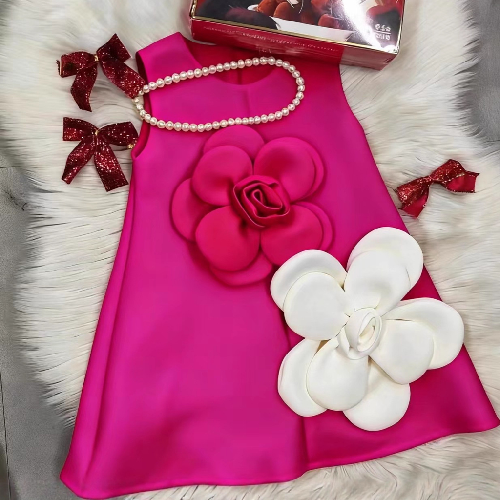 Scuba Knit Rosette Sleeveless Midi Dresses - Rose - 140cm - image 17