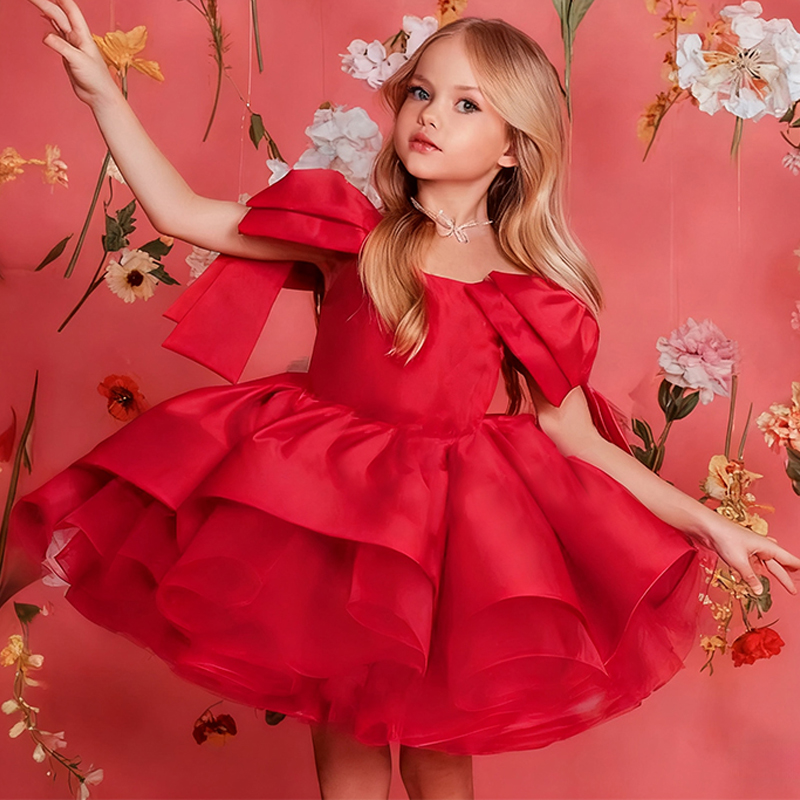 Satin Bow Sleeveless Regular Dresses - Red - 150cm - image 19