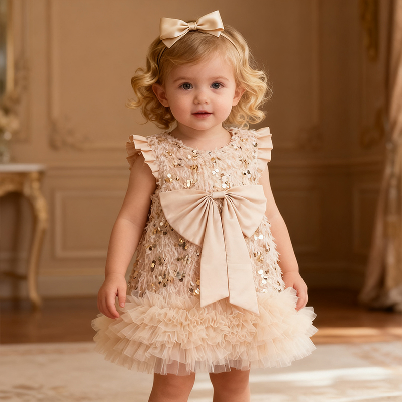 Mesh Sequins & Bow Sleeveless Mid-long Dresses - image 2