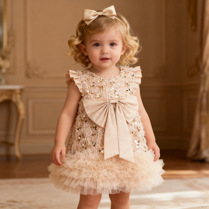 Mesh Sequins & Bow Sleeveless Mid-long Dresses - image 2