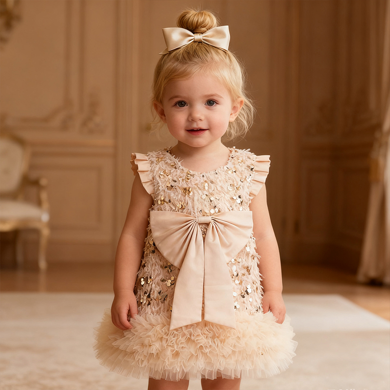 Mesh Sequins & Bow Sleeveless Mid-long Dresses - image 3