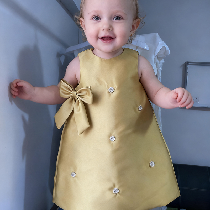 Satin Imitation Pearls Sleeveless Regular Dresses - Gold (Excluding Shawl) - 130cm - image 20