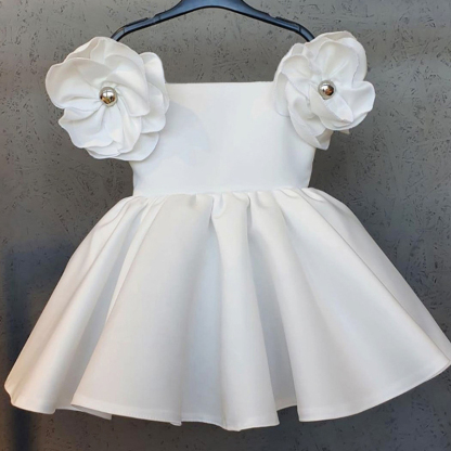 Satin Rosette Sleeveless Regular Dresses - White - 130cm - image 12