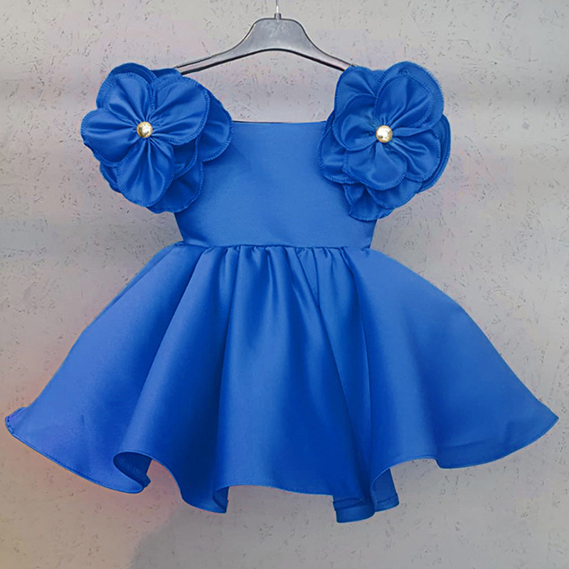 Satin Rosette Sleeveless Regular Dresses - Blue - 130cm - image 18