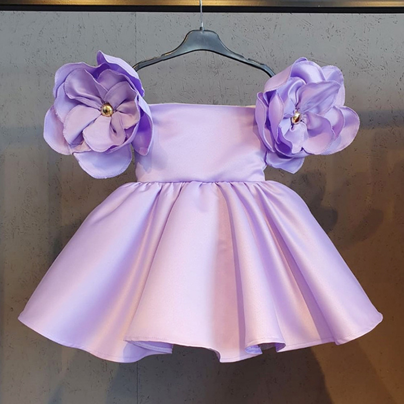 Satin Rosette Sleeveless Regular Dresses - Purple - 130cm - image 8