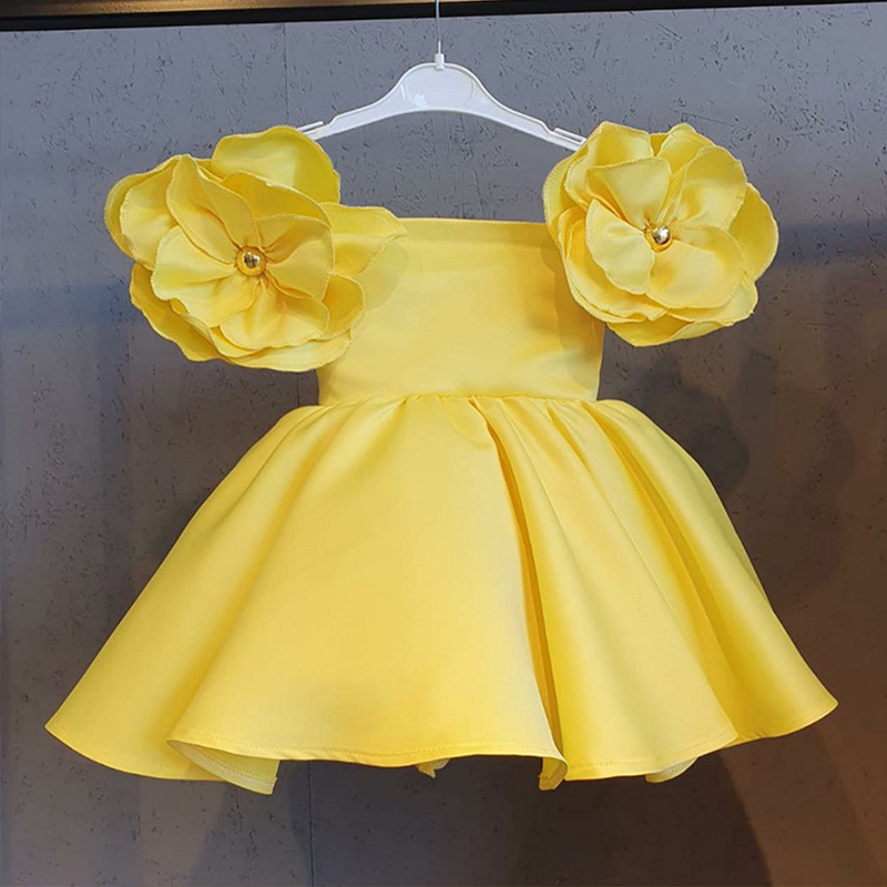 Satin Rosette Sleeveless Regular Dresses - Yellow - 130cm - image 16