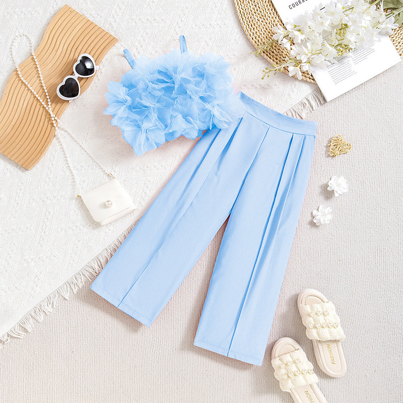 Cotton Folds Sleeveless Regular Two-piece Set - Sky Blue - 7Y - image 17