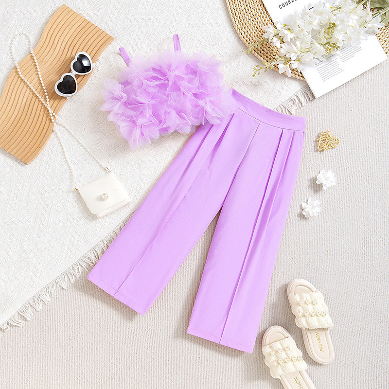 Cotton Folds Sleeveless Regular Two-piece Set - Purple - 7Y - image 18