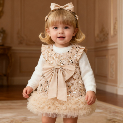 Mesh Sequins & Bow Sleeveless Mid-long Dresses - image 5