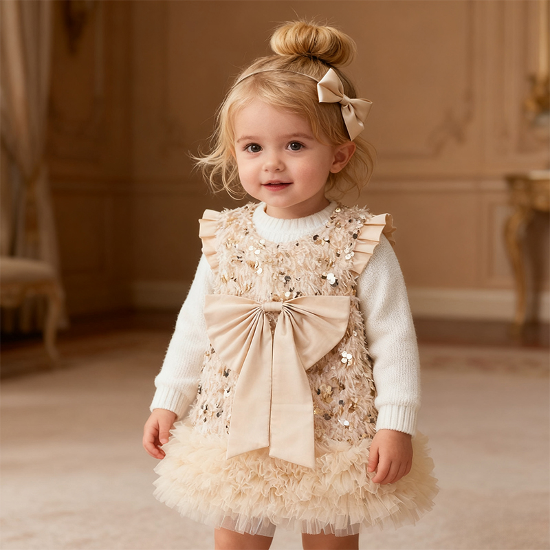 Mesh Sequins & Bow Sleeveless Mid-long Dresses - image 4