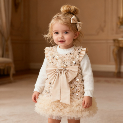 Mesh Sequins & Bow Sleeveless Mid-long Dresses - image 4